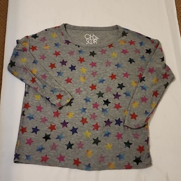 Chaser Star-Print Dolman Sweater Top Long Sleeve Rainbow Gray Size Medium - Picture 1 of 6